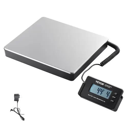 【toolupgrade】VEVOR Digital Shipping Scale, 440 lbs x 1.7 oz Stainless Steel & Plastic Heavy Duty Postal Scale with Timer, Tare Function, HD LCD Screen, Wall-or-Stand View, Portable for Luggage Weighing, Home/Post Office, AC/DC Powered, FCC Listed