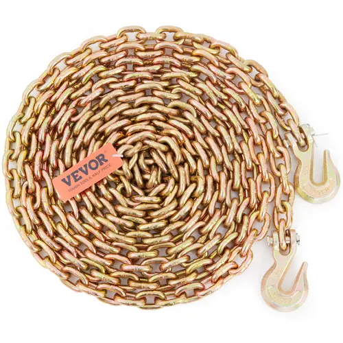 【toolupgrade】VEVOR Galvanized Steel Industrial Heavy Duty Tow Chain, G80 Logging/Towing Binder Chain, 5/16 In x 10.3 Ft with Clevis Grab Hooks, 4900 Lbs SWL for Factories, Construction Sites - Trucker Essential, 20 Ft