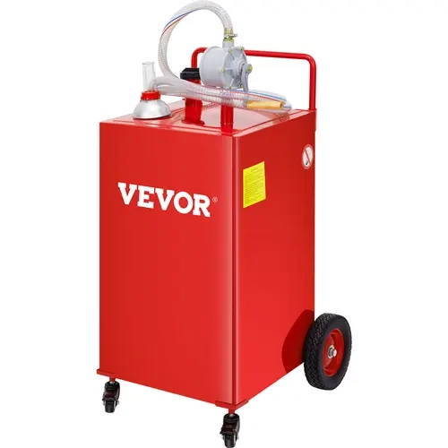 VEVOR 35 Gal Fuel Caddy Canister with 4 Transport Wheels, 8"-Wheels Roll Fast, Manual Transfer Pump, 9.8ft Kink-Free Hose, Fast-Refueling Home Supplies Bucket for Farmers, Auto Repair, Cars/ATVs