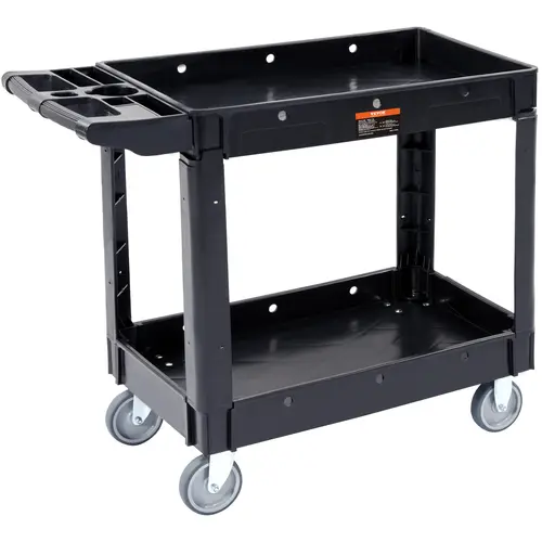 VEVOR Corrosion-Resistant Mobile Utility Cart, Double Deck with 2-Lipped Shelves, 550lbs Max Racks, 360° Swivel Transport Wheels, Locking Castors, High-Density Foam Ergonomic Handle for Warehouse, Garage