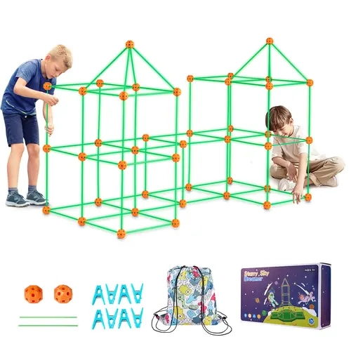 VEVOR 140-Pc Glow-in-the-Dark STEM Model Building Kit, DIY Open-Ended Play Set with 96 Rods & 44 Balls, Colorful Plastic Building Blocks Set for 4-6 Years Kids, Christmas Gift for Kids Boys (BackToSchool Gift)