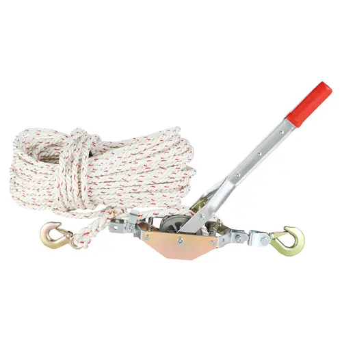 VEVOR Heavy Duty Ratchet Power Puller Come Along Winch, 3/4 Ton Capacity, 100' of 0.6" Dia. Weatherproof Braided Polyester Synthetic Rope, 2 Ropes + 2 Hooks, Die-Cast Aluminum, Anti-Reversal Gear for Towing, Boat Transport
