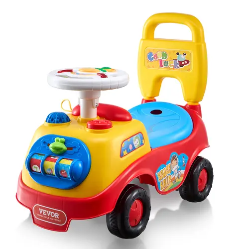 VEVOR Plastic Toddler Push Ride-On Car with Ride On Wheels, 1-3 Years, Anti-Backward Design, Wide Backrest, Sit-to-Stand Racer, Musical Steering Wheel, Horn, Under-Seat Storage, Kids Toddler Toys for Boys/Girls