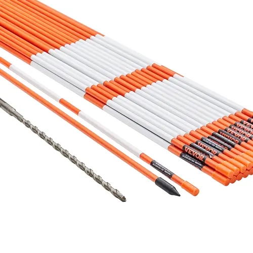 VEVOR Safety Fiberglass Driveway Markers, 30 PCS 48 In 0.31-in Diameter Orange UV-Resistant Outdoor Snow Stakes with Reflective Tape, 12-in Steel Drill Bit for Drilling in Frozen Soil & Gloves, Ideal for Farms and Yards