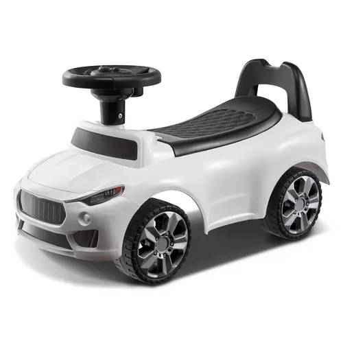 VEVOR Toolupgrade Series Plastic Toddler Ride-On Push Car with Ride On Wheels, 1-3 Years, Sit-to-Stand Racer Toy, Music Steering Wheel, Anti-Backward Support Bar, Under-Seat Storage, 22kg Capacity, Builds Balance, for Boys & Girls, White