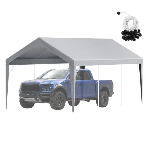 VEVOR 10'x20' PE Fabric Outdoor Carport Replacement Canopy Cover, 16x16 Thick Weave Heavy-Duty Waterproof UV50+ Sun Defense Shade Cloth, Ball Bungee Secure Easy Installation, Deformation-Resistant Tarp (Frame Not Included) - Father's Day, Weddings Gift