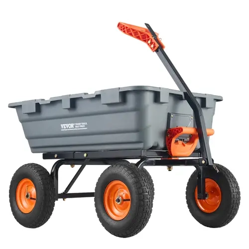 【toolupgrade】VEVOR Heavy Duty Rubber Garden Cart - Heavy Duty Wagon with Easy Assembly Steel Frame, Poly Dump Body for Easy Dumping, 2-In-1 Dual Handles, 13-In Shock Tires, Mesh Safety Cover, Tractor-Tow Ready, 6.48 Cu.Ft 1200 Lbs Capacity for Farmers