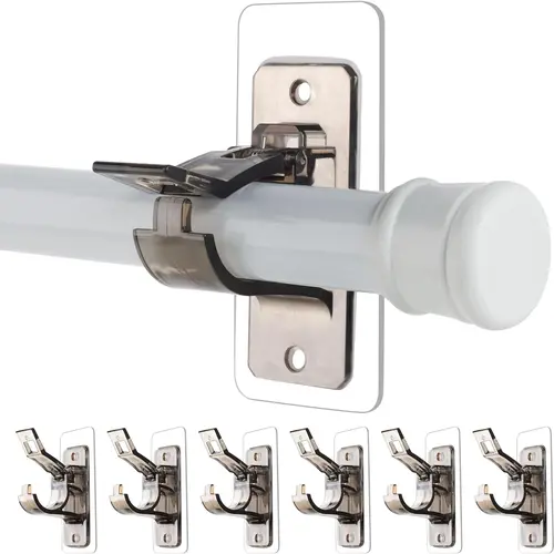 6-Pack No Drill Needed Curtain Rod Holders Brackets, Self Adhesive Rod Holder Hooks, Multipurpose Nail Free Stick on Curtain Rod Hooks-Transparent Black summerwins,summerwins