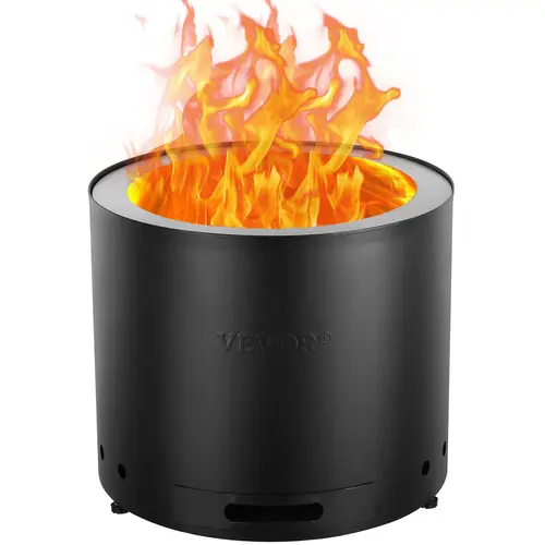 VEVOR Heavy Duty Fire Pit, 15" Diam x 12.6" H SUS430 Stainless Steel Deep Furnace, 1472℉ Outer Wall, Secondary Burn Vent, 3 ft Pads, Removable Ash Tray, Complete Accessories, Portable Wood-Burning Outdoor Fireplace for Patio Camping, Assembly Required