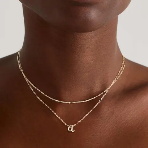 Pancert Women's 2pcs Dainty 14K Gold Plated Adjustable Layered Initial Chains Necklace - A-Z Alphabet Letters Pendant Nameplate, Casual Daily Jewelry, Personalized Anniversary Gift (Necklace with Initials, Gold Jewelry)