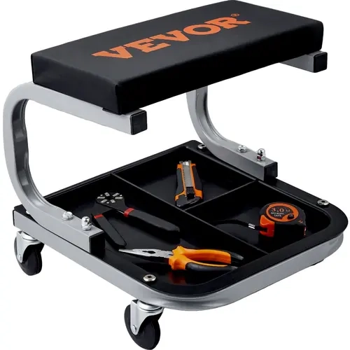 VEVOR Mechanics Garage Creeper Stool with 360° Universal Casters, PP Casters with Compression Mechanism, 250 lbs Capacity, 14.2" Low Reach, Oilproof PU Seat, Under Car Tool Tray, Car Repair Tools for Garages