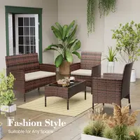 【Summer Sale】UDPATIO 4-Piece Patio Furniture Set with Cushions & Coffee Table, Hand-Woven PE Wicker Rattan Chairs for Garden Backyard Pool Tanning Gazebo, Ergonomic Outdoor Patio Set Patio Conversation Set,outdoorfurnitureset summerwins