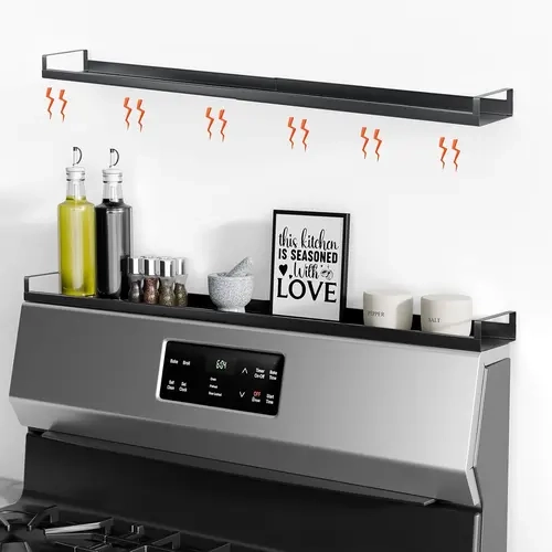 [SUPAFA] 4-Magnet Hold Black Metal Stovetop Spice Rack Organiser, 20-30" Adjustable Oven Shelf, Strong Magnetic Kitchen Fixture Accessory for Storage & Quick Access (Fits 20-30" Stovetop)