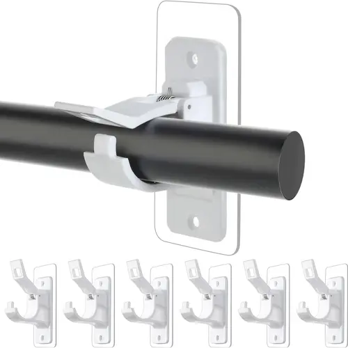Antimbee Transparent Acrylic 6-Pack Heavy Duty Self-Adhesive Curtain Rod Holders Brackets - No Drill, Renter-Friendly, Damage-Free, Smooth Stainless Adhesion Hooks & Rails - Fits 0.5-1.18" Shower Rods, Towels for Apartments