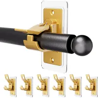 6PCS Self Adhesive Curtain Rod Bracket, No Drilling Curtain Rod Holders, 20lbs Load Capacity Golden Hangers for Bathroom, Living Room, Kitchen,summerwins