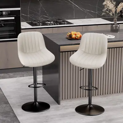 Black 2-Piece Adjustable Swivel Barstools - Modern Barstool Set, 360° Swivel Counter Height Chairs with Backs, Rolling Performance Fabric Island Chairs for Home Kitchen with Black Accents