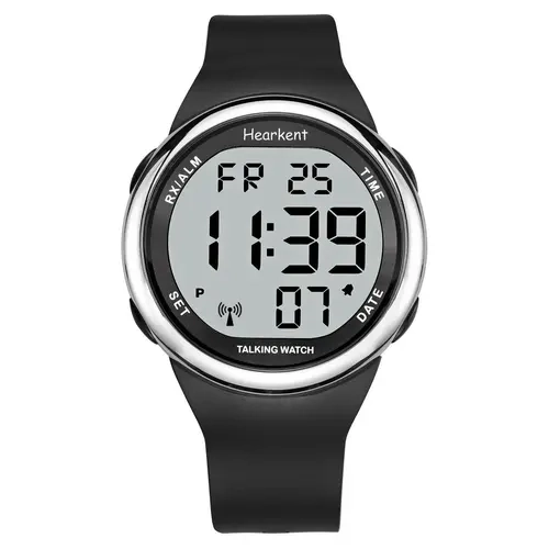 Hearkent Atomic Talking Wearable Watch - Aluminum Case, Leather Band, LCD Big Number Display, Automatically Sets Time, Unisex Fashion Watch with Atomic Sync, Daylight Savings Support, Button Control for Visually Impaired Seniors, Talking Clock