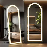 【Deals for you】Stand Mirror Full Length with LED Lights, Floor Mirror Dimming & 3 Color Lighting, Large Mirror for Bedroom, Glass Decorations Supplies
