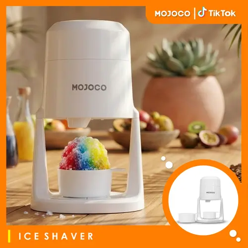 Mojoco Corded Portable Plastic Ice Shaving Machine - 120W Power-Efficient Motor, 110-120V Specialty Kitchen Appliance, 2.5 lbs Tool with Dual Ice-Shaving Options for Bingsu, RV Camping, Kitchen Accessories, Dessert Lovers, Birthdays
