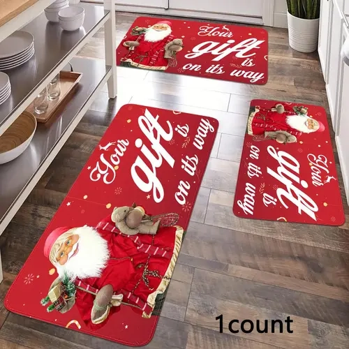 Santa Claus Pattern Doormat, 1 Count Non-slip Absorbent Doormat, Rectangle Home Decor Carpet for Living Room Bedroom Kitchen, Room Decor