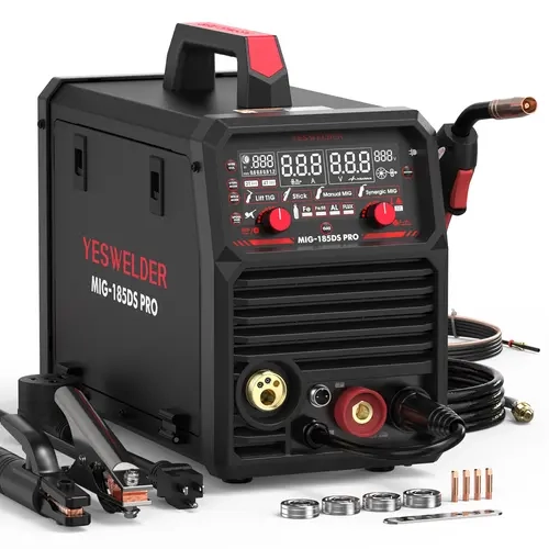 YESWELDER MIG-185DS-PRO Aluminum MIG Welder | 185Amp 110/220V Digital Welding Machine with Synergy | Gas/Flux/Lift TIG/Stick/Spool Gun 5-in-1 | Spool Gun Compatible