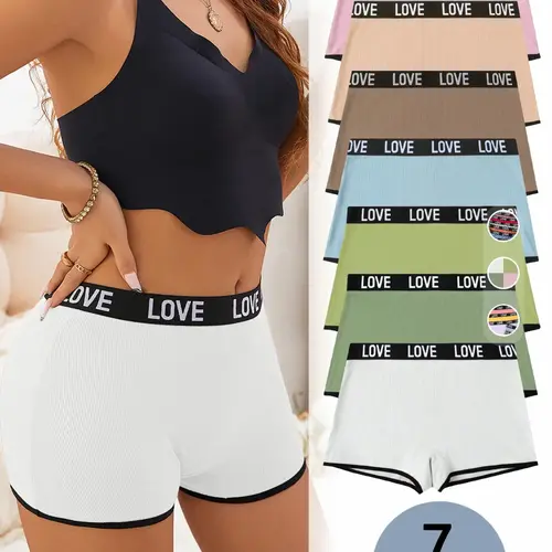 【Plus Size】 Letter Tape Contrast Binding Boyshorts, Casual Comfy Breathable Knicker for Daily Wear, Women's Underwear for All Seasons, Casual Comfy Panties, Letter Print Underwear, Womenswear #GLOBAL PICKS