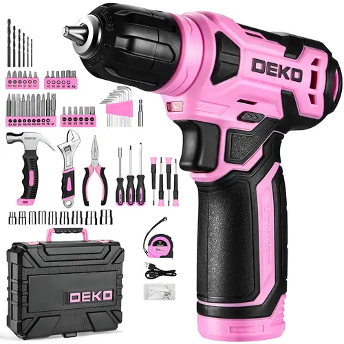 DEKO 8V Rechargeable Cordless Drill Driver Set – 126-Piece Home Tool Kit with Storage Case, DIY Power Tools for Fence Work & Furniture Assembly