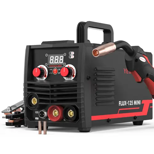 YesWelder FLUX-135MINI 135A 110V Gasless 3-in-1 Multiprocess MIG Welder - Flux Core/Lift TIG/Stick Inverter, Synergic Control, Portable Welding Machine, 50A@110V, Advanced IGBT Technology for Metal