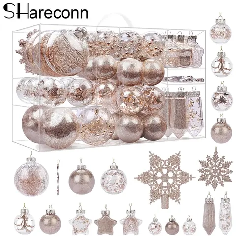 SHareconn 100pcs Christmas Ornaments Set, Shatterproof Clear Plastic Baubles in a Classic Design, Christmas Tree Decoration Led Lighted Gift