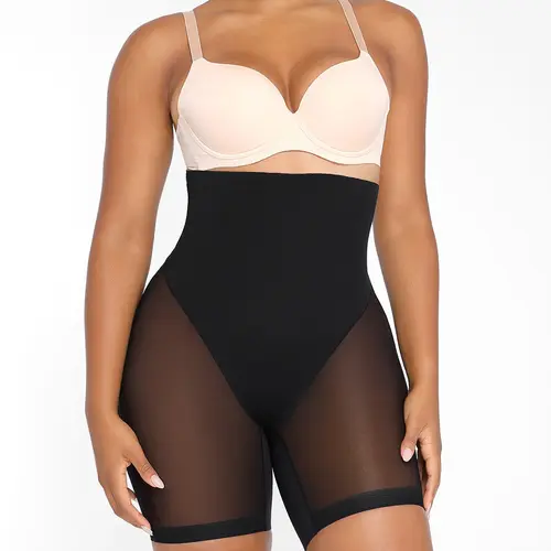 Shapellx Tummy Control Bodysuit Smooth Butt Lift Shapewear Upgraded high-waisted shorts With French cut double-layer thong Mesh Comfort Breathable Fabric