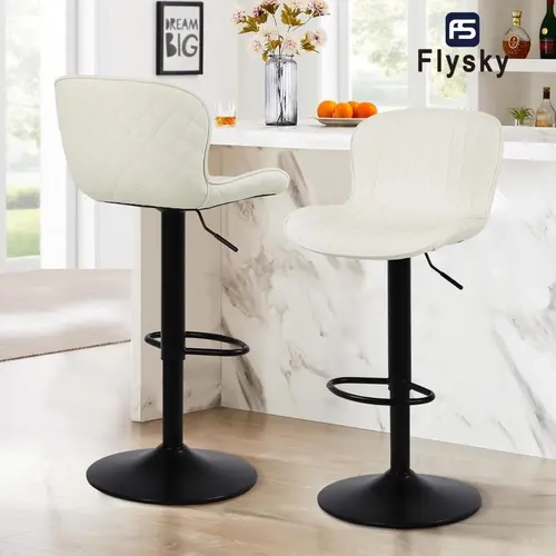 FlySky 360-Swivel Counter Height Bar Stools - 17.72" Round Large Durable Base, Faux PU Leather, Armless, Adjustable Back Pad, Easy Modern Design Furniture for Home Bar, Kitchen