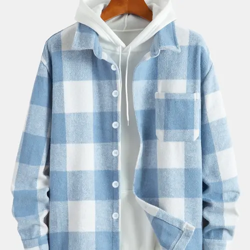【Black Friday】Men's Plaid Print Button Front Jacket without Hoodie, Loose Drop Shoulder Long Sleeve Collared Fashion Casual Outerwear for Fall & Winter, Men's Clothes for Daily Wear
