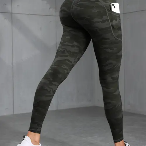 Women's Camo Print Pocket High Waist Leggings, High Waisted Leggings with Pockets, Casual Comfy Breathable for Yoga Gym Workout Running, Ladies Bottoms for All Seasons, Athleisure Fitness Leggings, High Waist Activewear, High Waist Sports