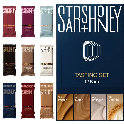 Stars + Honey | The Protein Bar – Tasting Set (12 Pack, 3 Types of Protein) All-natural ingredients with added collagen. Gluten Free, Dairy Free, Soy Free, No Seed Oils, and No Sugar Alcohols.