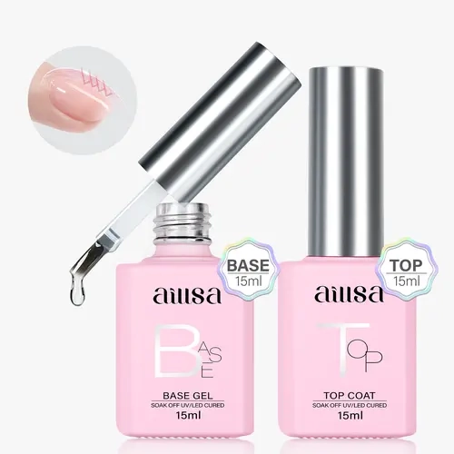 AILLSA 15ml 2-Piece No Wipe Gel Base and Top Coat Set, UV/LED Cure, 21+ Day Long-Lasting Glossy Shine, Healthy Formula for Adults’ Manicure at Home (Acrylic, Dip Powder, Natural Nails), Nail Supplies, BackToSchool SohoChic