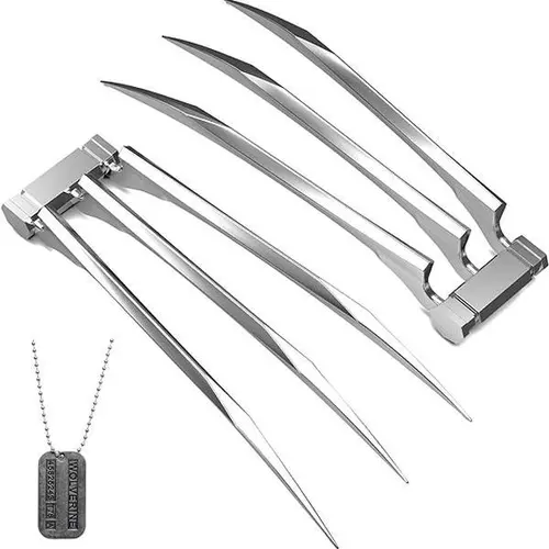 Men's Basic Stylish Geometric Wolverine Claws Costume Crew Neck - All-Season Menswear, Plastic Superhero Roleplay Accessories, Halloween Fits, Con & Party Outfit with Gift Necklace