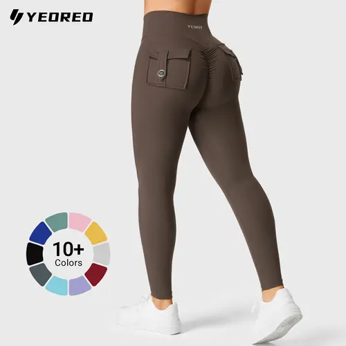YEOREO CoreFlex Women's Leggings with Pockets - V-Cross Waist, Butt Lifting, Charm Scrunch, UV-Protective Feminine Items for Women, Active Gym Yoga Pants for Back to School