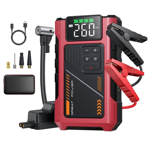 Geeneu 5000A 12V Auto Jump Starter with 150PSI Air Compressor - Jump + Inflate Tool, 8.5L Gas/7.0L Compression Ignition Engine Support, Jumper Cables, LCD Display, Flashlight + SOS, Christmas Gifts for Dad, Car Repair Accessory