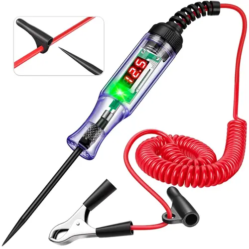 GJANSH 5V-90V Automotive Digital LED Circuit Tester, Bidirectional Polarity Voltage Tester with 110" Extended Spring Wire & Alligator Clip, Auto Fuse Tester for Cars, Trucks, Motorcycles