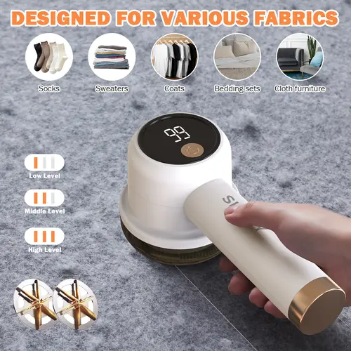[Christmas gift]Rechargeable Fabric Shaver with 2 Replaceable Stainless Steel 6-Leaf Blades(1 Free Extra Included) | Lint Remover with 3-Speed Settings & LED Display - Efficient Sweater and Lint Shaver for Clothes, Removing Fuzz, Lint Balls, Pills.