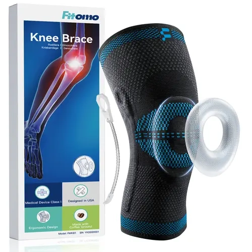 Fitomo Eco-Friendly Knee Sleeve with Coffee Grounds Infused Fabric ,Knee Support for Running, Knee Brace, Weightlifting, Fitness Enthusiasts, A Gift for Father‘s Day, Birthday, Christmas for Men & Women (1 Pack)