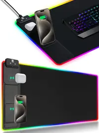 XXL Gaming Mouse Pad with Magnetic Wireless Charging, RGB Black Mousepad Desk Mat with 15W Fast Charger, Waterproof Laptop Writing for Office, Home, Gaming Desktop Accessory  gaming desk accessories gaming room SummerWins DealsforYouDays