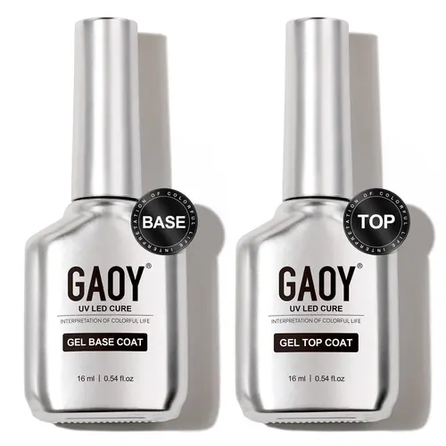 GAOY 16ml 2 Pcs Glassy Gel Top Coat and Base Coat Set Holiday Gift Pick,No Wipe Foundation Combination for UV Light Cure Nail Polish