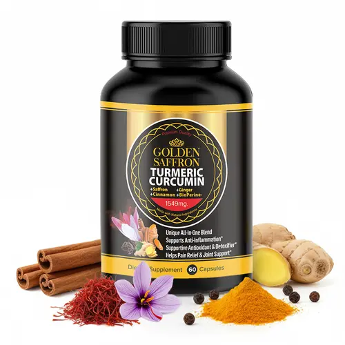 GOLDEN SAFFRON Turmeric Curcumin Supplement with Bioperine, Saffron, Cinnamon, and Ginger - High Potency, Non-GMO, Gluten-Free Supplement for a Better Effectiveness. Made in USA Healthcare Edible Healthcare Edible Healthcare Edible