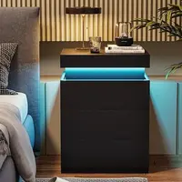 SIKAIC 3-Drawer Nightstand with Charging Station, LED Lights, Sliding Top - Modern Stylish Bedside Table, Indoor Apartment Furniture for Bedroom, Room Decor
