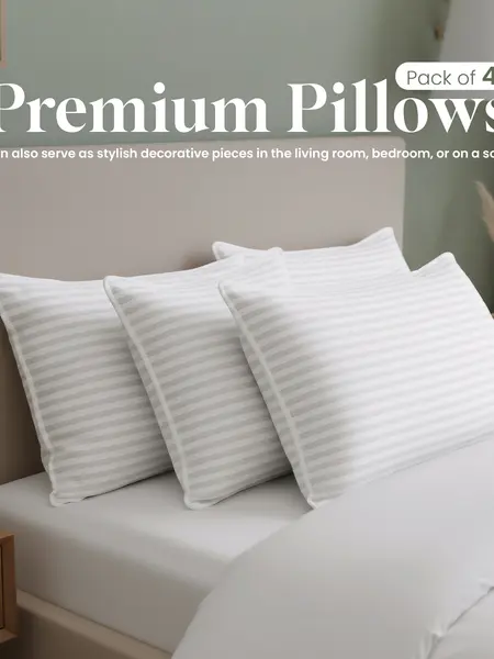 Utopia Bedding Premium Striped Sleeping Pillows (Pack of 2) - Polycotton Soft Breathable Covers, No-Shift Construction, White, Polyester Memory Foam Support, Back Sleepers, Bed Accessories