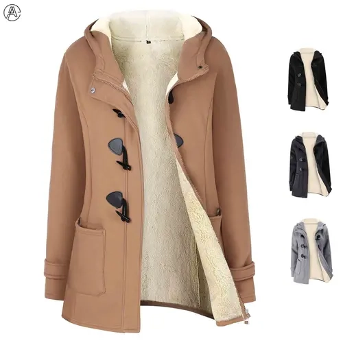 Arssm Women’s Sherpa Duffle Coat – Fleece Lined Winter Jacket, Warm Casual Outerwear, Cozy Button Down Hooded Coat for Cold Weather