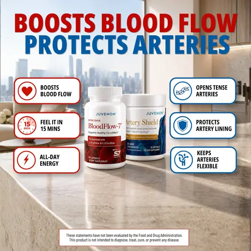 Juvenon Complete Circulation System – 1-Month Supply BloodFlow-7 Nitric Oxide Booster + Artery Shield Black Seed Oil – Complete Blood Flow, Artery & Heart Health Support Stack – TikTok Exclusive, 2 Full-Size Products