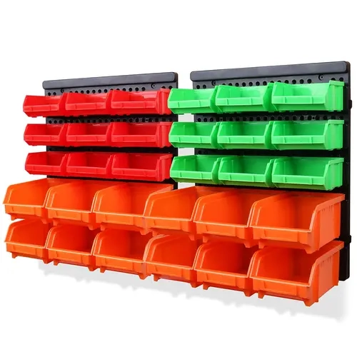 SWANLAKE 30PCS Wall Mounted Storage Bins, Plastic Garage Rack,Screw Storage,Tool Organizers. Boxes Hand tool holder loaded tool box tool box rack shelf tool bag christmas gift tool box men gift tool gift Adjustable Container Pack
