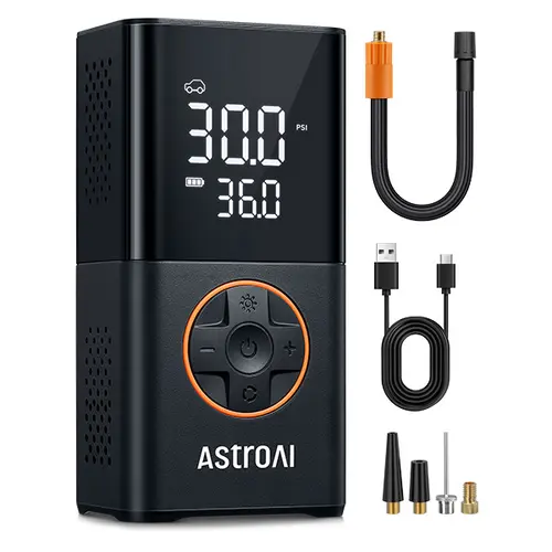 AstroAI L7 Tire Inflation Tool, 12V Car Power 50W Power for Fast Fill Portable Air Compressor, Wireless Outdoor Inflator, Tools for Cars, Max 150 PSI, Digital Dual-Value Display, LED Lights, for Vehicles & Balls